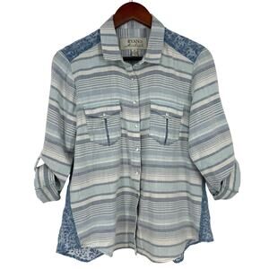 Ryan Michael Womens Medium Blue Lace Western Blouse Shirt Top Artsy Cute Rodeo